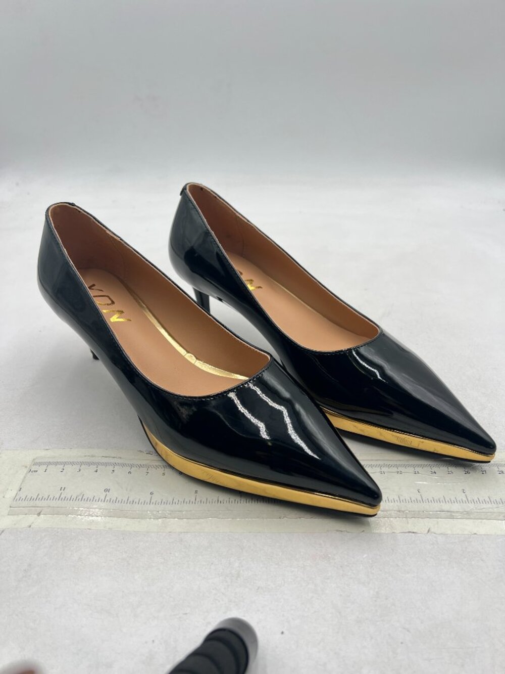 Ydn Black/Gold Round Toe Pumps Low Heels Shoes For Work Office Lady View 3